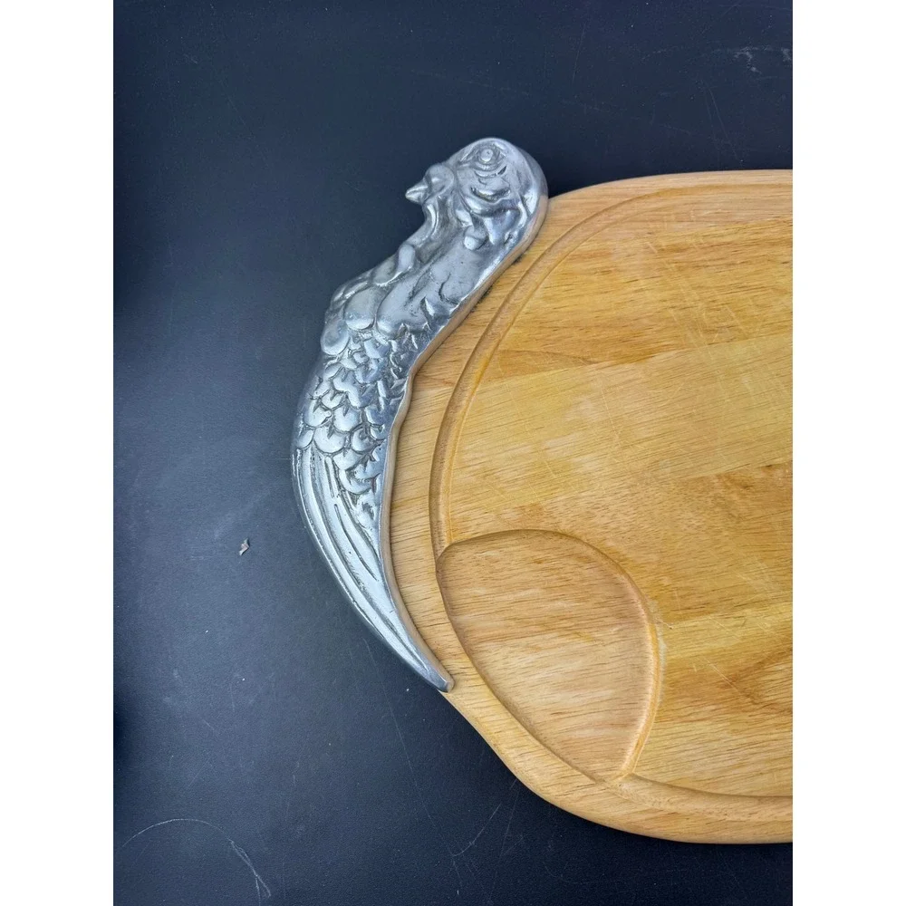 Winsome‎ Wood Vintage Turkey Cutting Board Serving Platter Metal Head Tail 22in